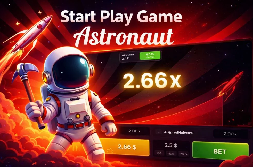The process of registering, depositing, and taking the first steps in the Astronaut Crash Game game.